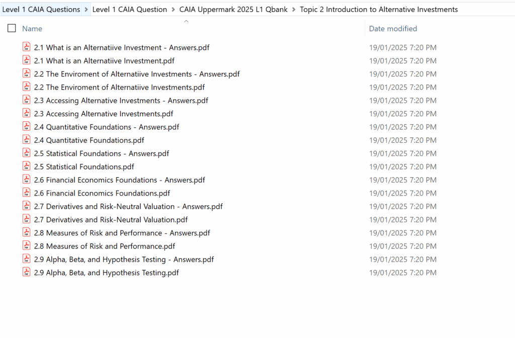 CAIA 2025 Uppermark Level 1 Qbank