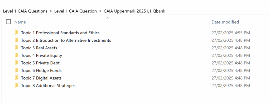 CAIA 2025 Uppermark Level 1 Qbank