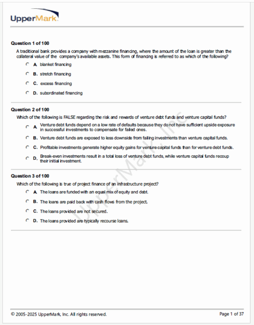 CAIA 2025 Uppermark Level 1 Mock Exam