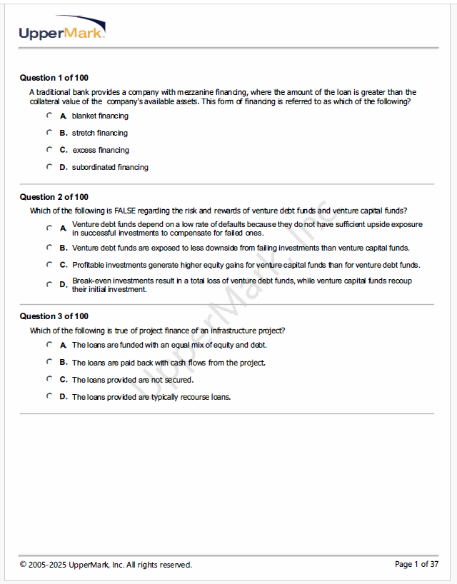 CAIA 2025 Uppermark Level 1 Mock Exam