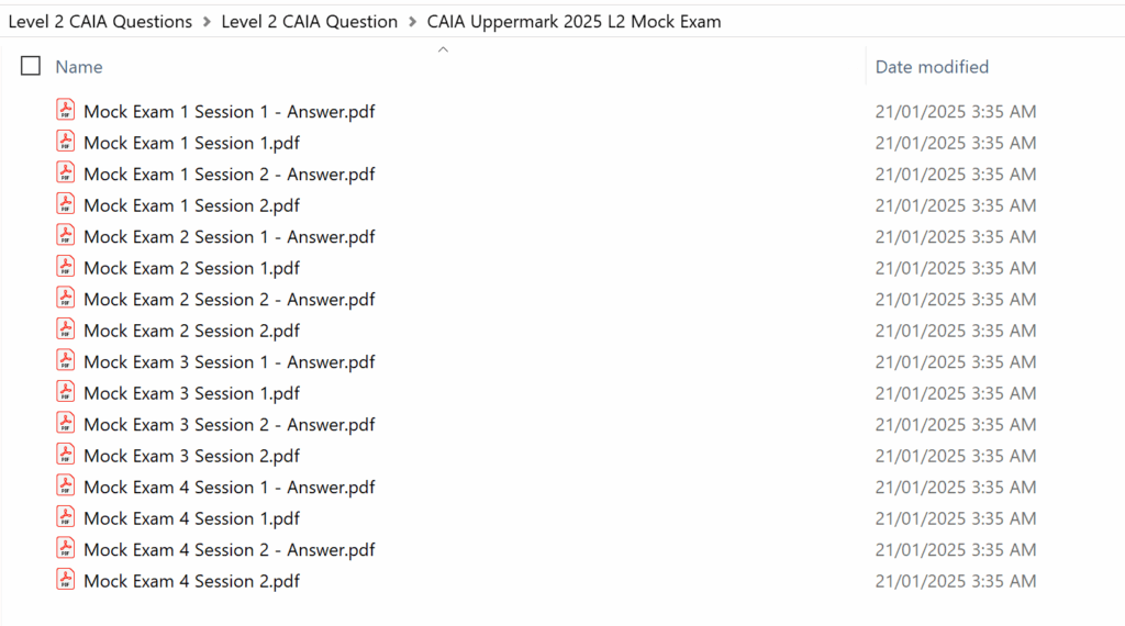 CAIA 2025 Uppermark Level 2 Mock Exam
