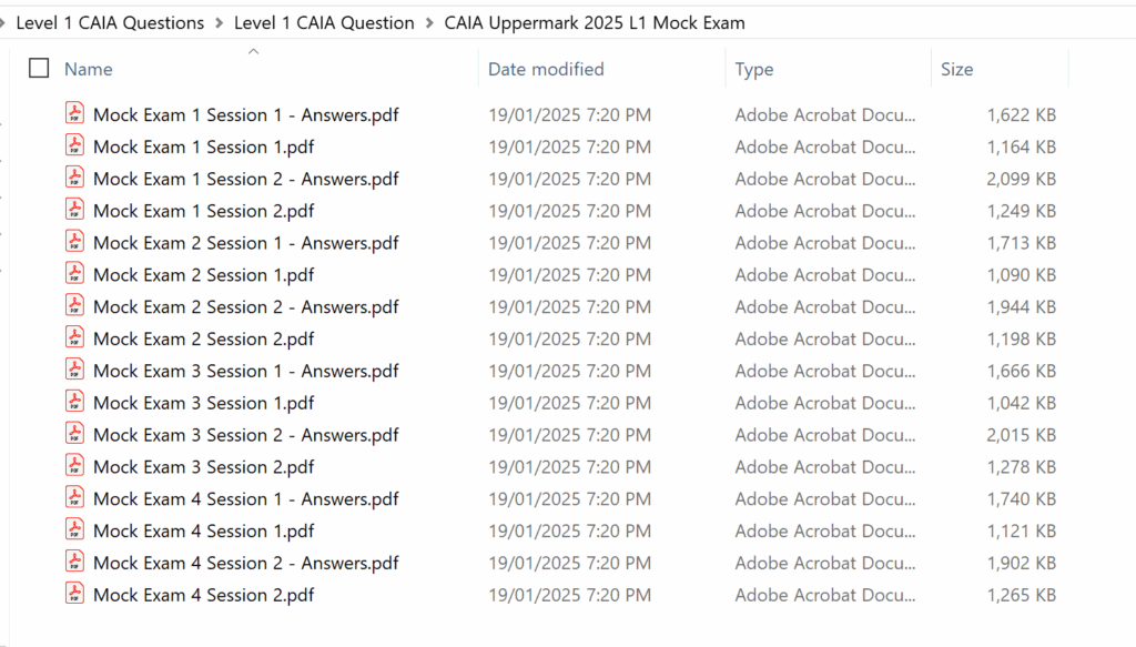 CAIA 2025 Uppermark Level 1 Mock Exam