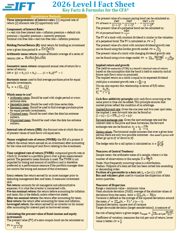 2026 CFA Level 1 IFT Study Notes and Formula Sheet